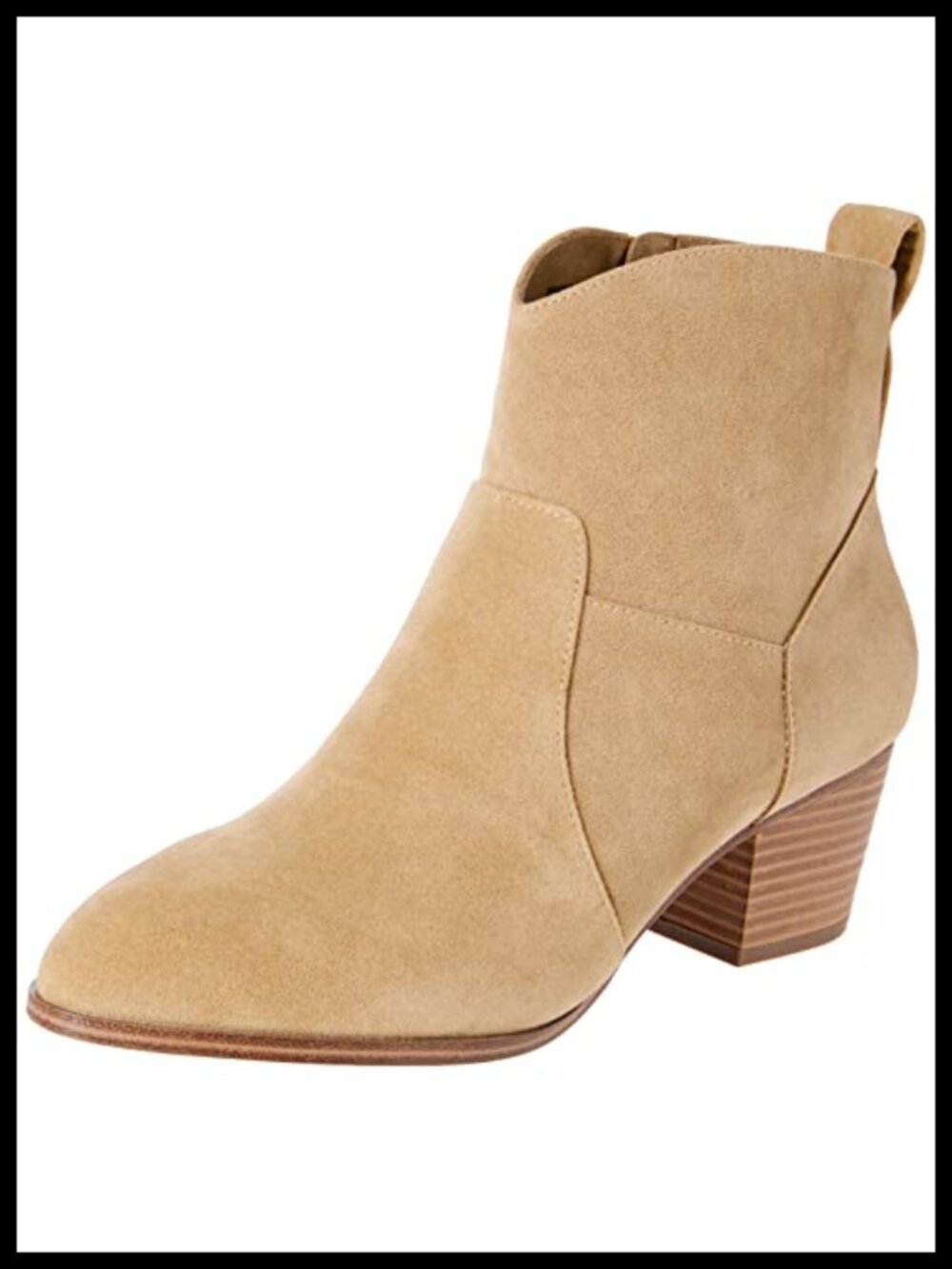 Faux Suede Western Ankle Boots with Memory Foam Insole & Stacked Heel